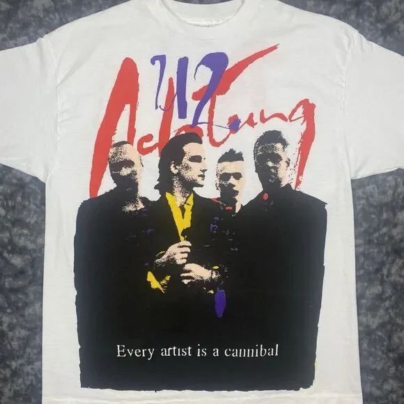 1991 U2 Achtung Baby TShirt Zoo TV Tour Size XLBand Concert AOP Cannibal VTG 90s